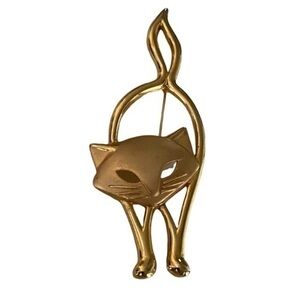 JJ Jonette Cat Vintage Brooch Pin Gold Tone Vintage